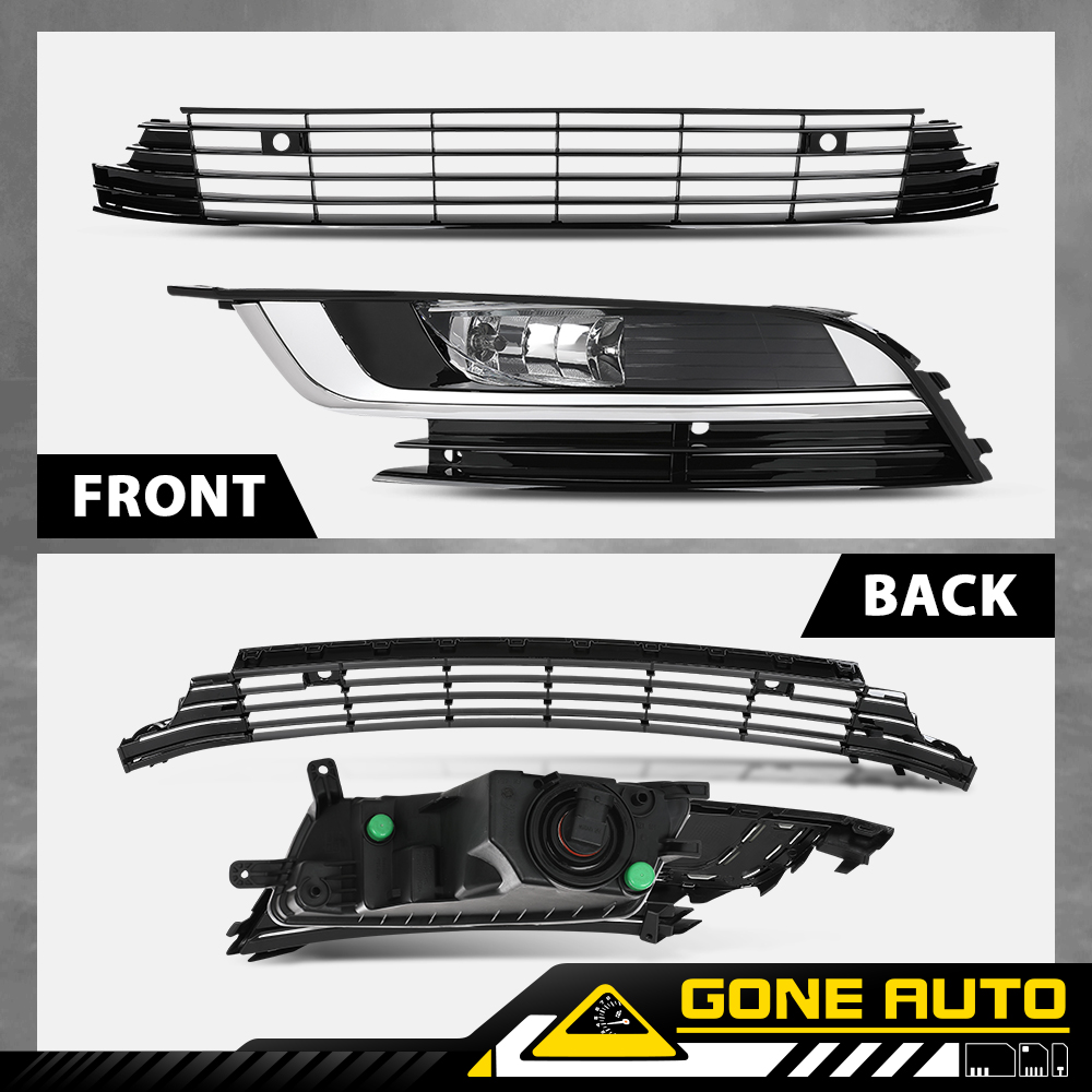 thumbnail image 2 of Complete Fog Light & Grille Kit For VW CC 2013-2017 – Chrome & Black Billet Style With Bulbs Included 2 of 6